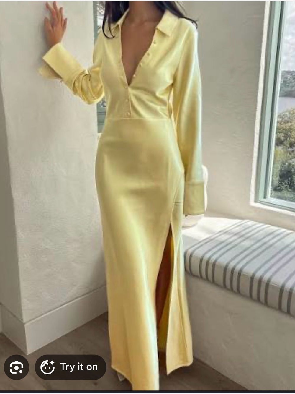 Meshki Satin Yellow Satin Long-Sleeve Maxi Dress